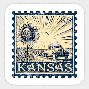 Kansas Sunflowers with Pickup Truck Vintage Stamp Sticker